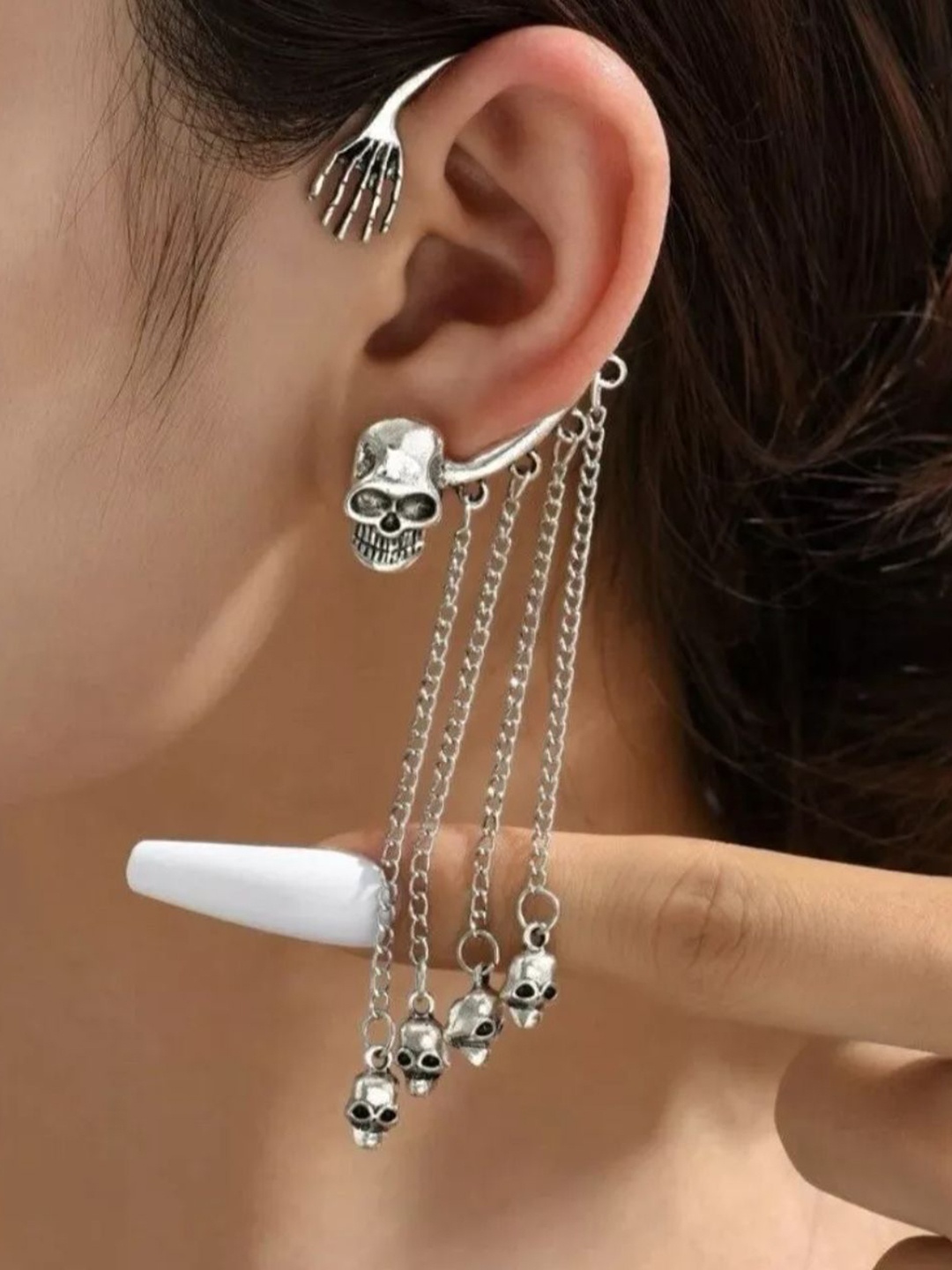 

SALTY Contemporary Bone-Chic Skull Ear Cuff, Silver