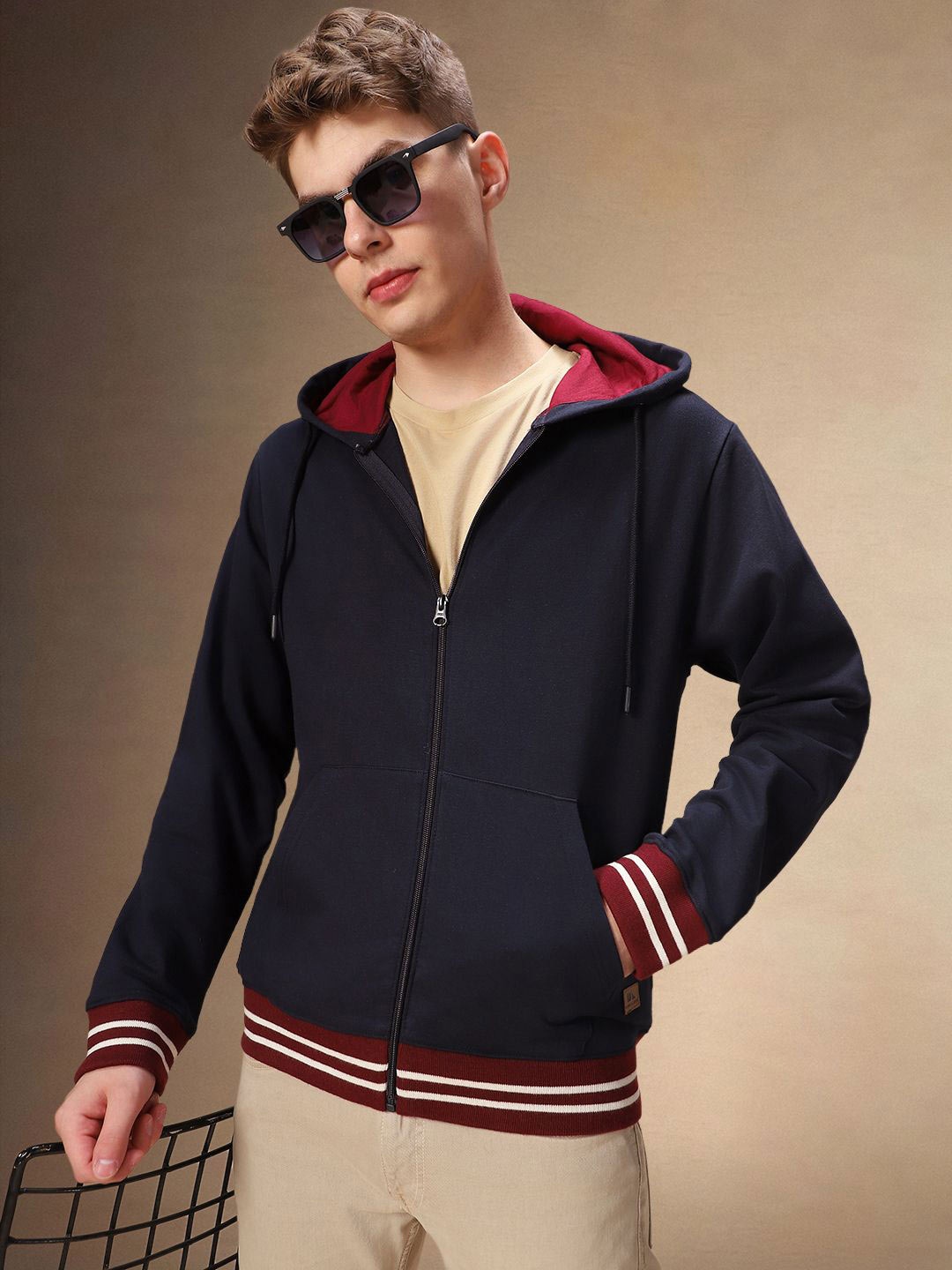 

Dennis Lingo Men Long Sleeves Hooded Front-Open Sweatshirt, Navy blue