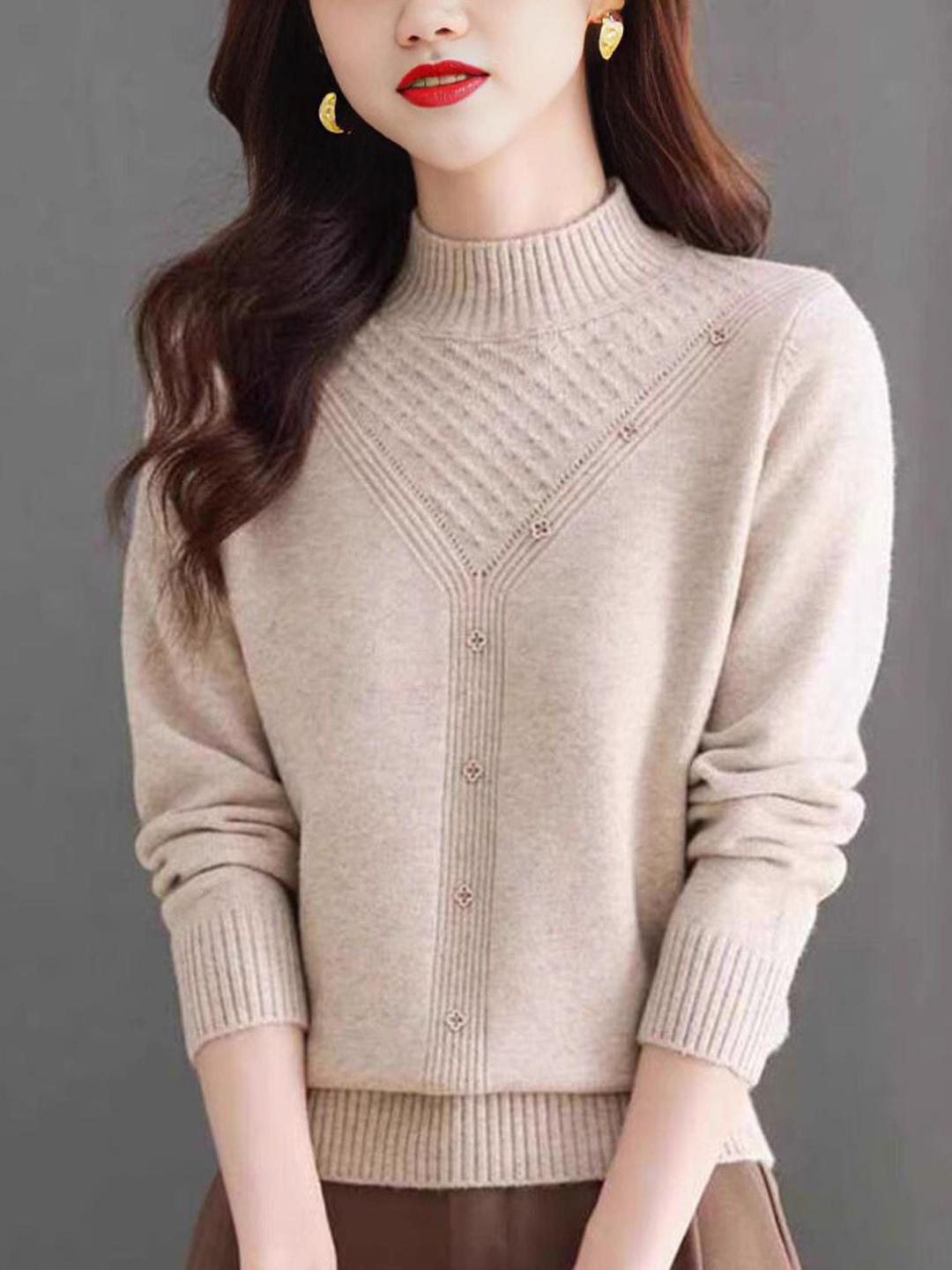 

StyleCast Self Design Winter Tops, Beige