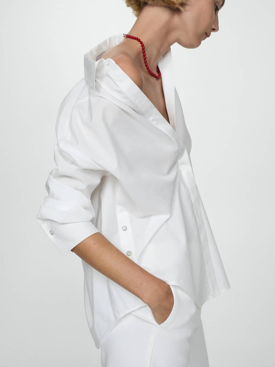 

MANGO Side Buttoned Detail Poplin Shirt, White