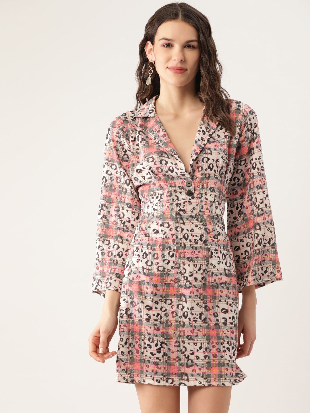

MELOSO Women Animal Printed Sheath Casual Mini Dress, Cream