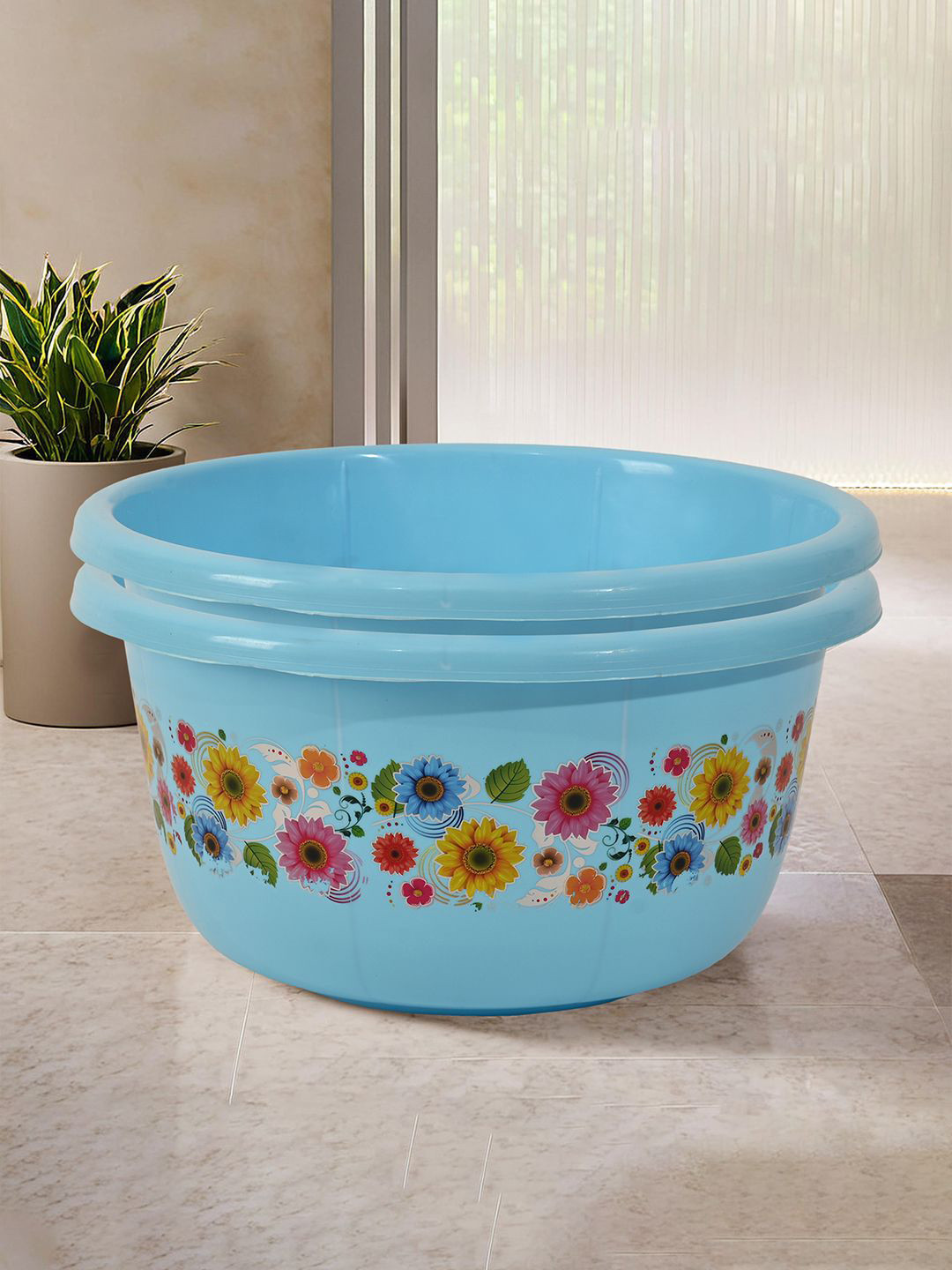 

Kuber Industries Blue & Yellow 2 Pieces Floral Printed Bath Tub