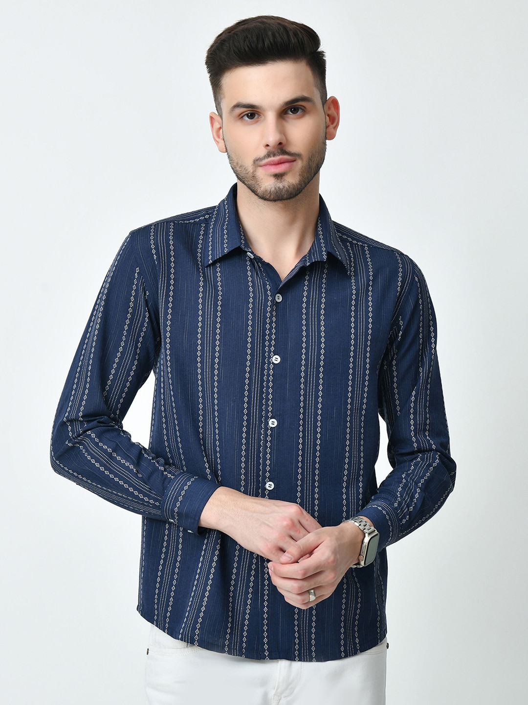 

AMBI Men Standard Spread Collar Multi Striped Cotton Casual Shirt, Blue
