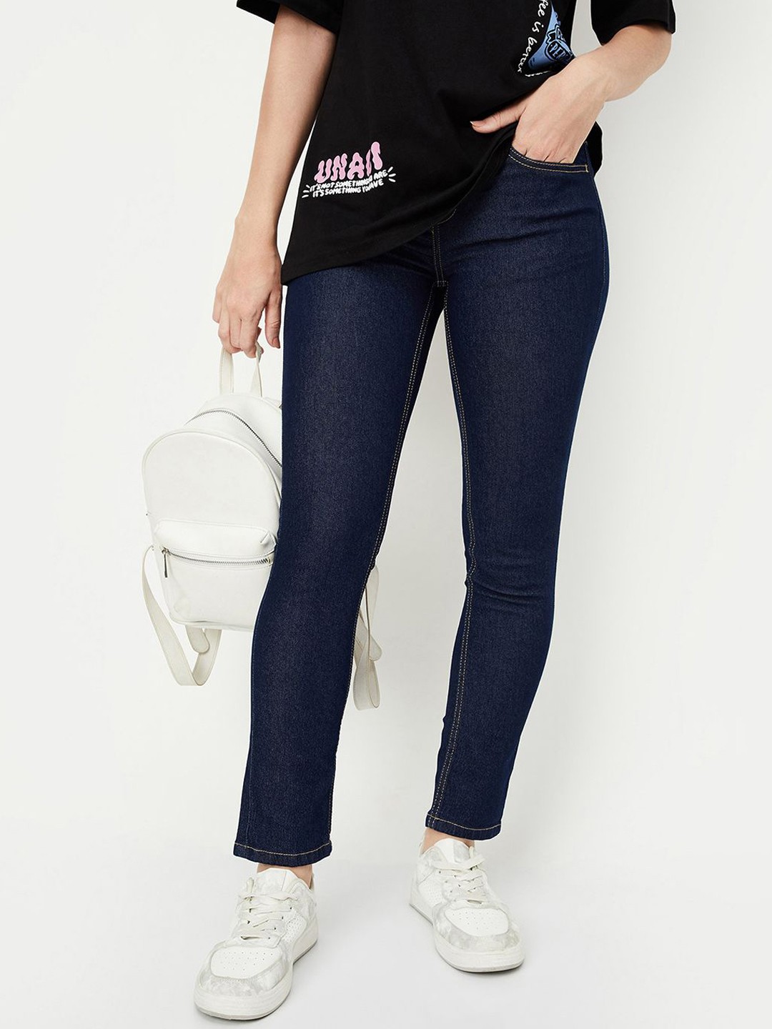 

max Women Mid-Rise Jeans, Navy blue