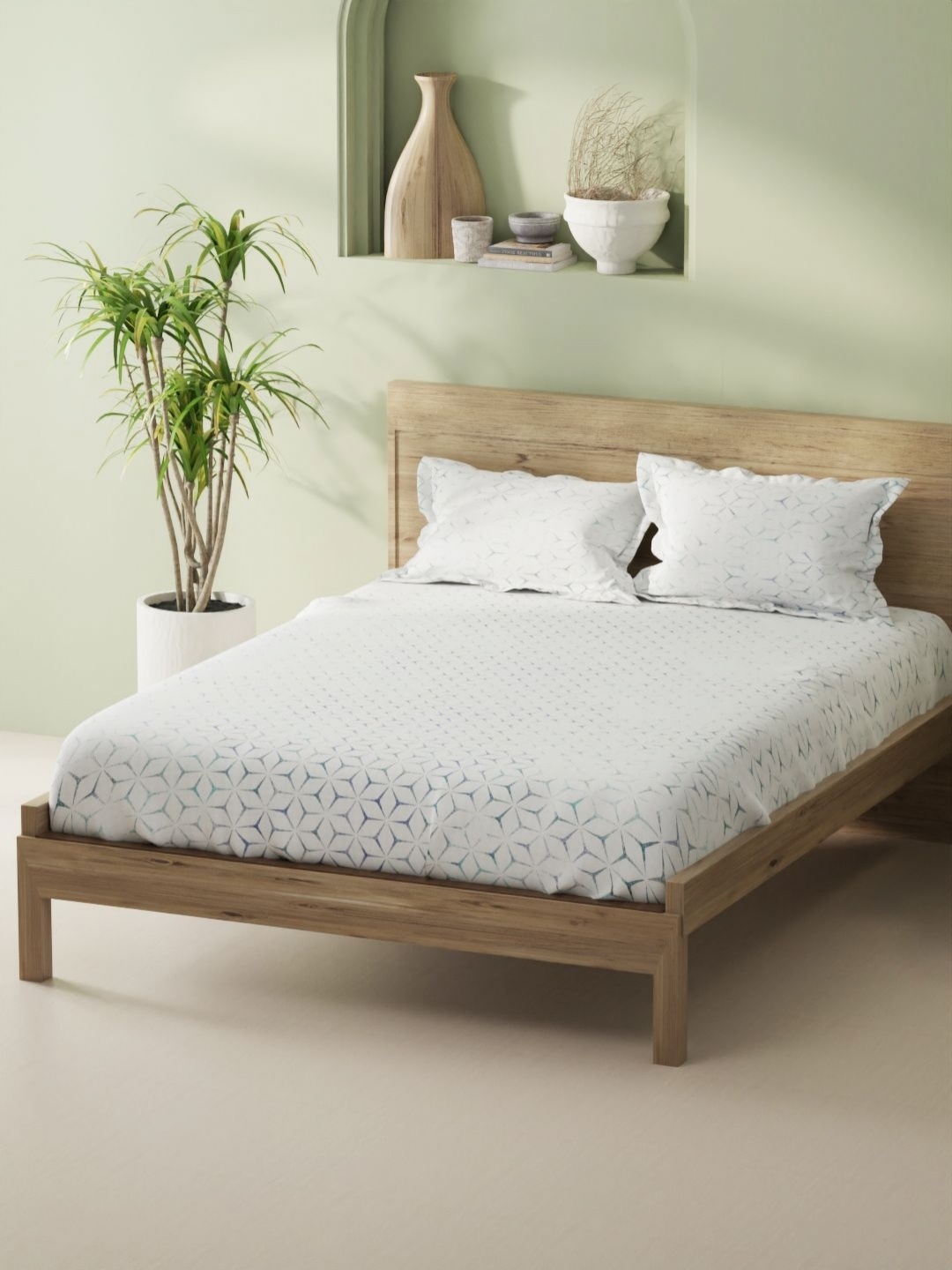 

BIANCA Aurellia Grey Geometric Printed Cotton 144 TC King Fitted Bedsheet Set 1.98 x 1.83m