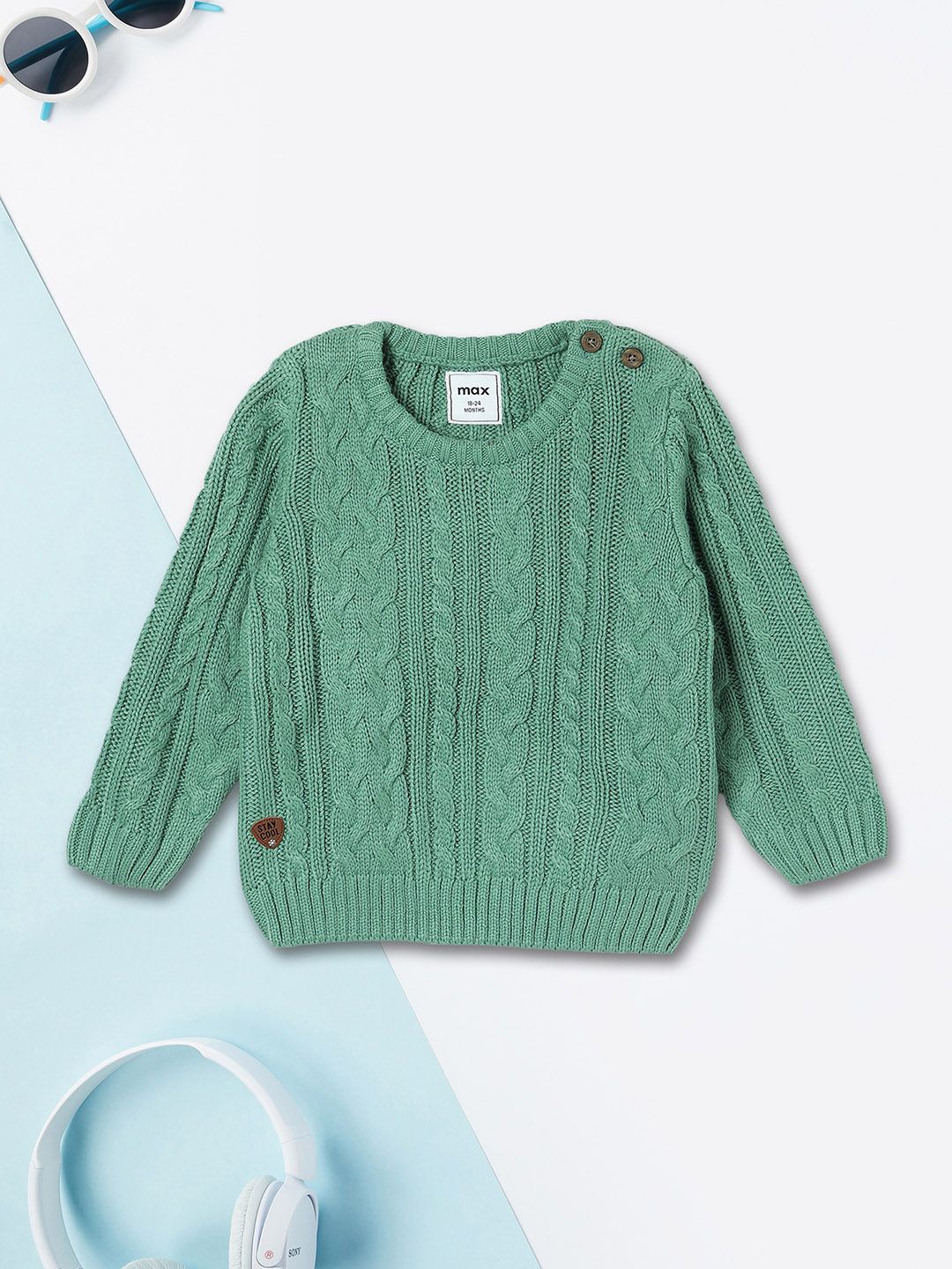 

max Boys Cable Knit Round Neck Long Sleeves Pullover Sweaters, Green