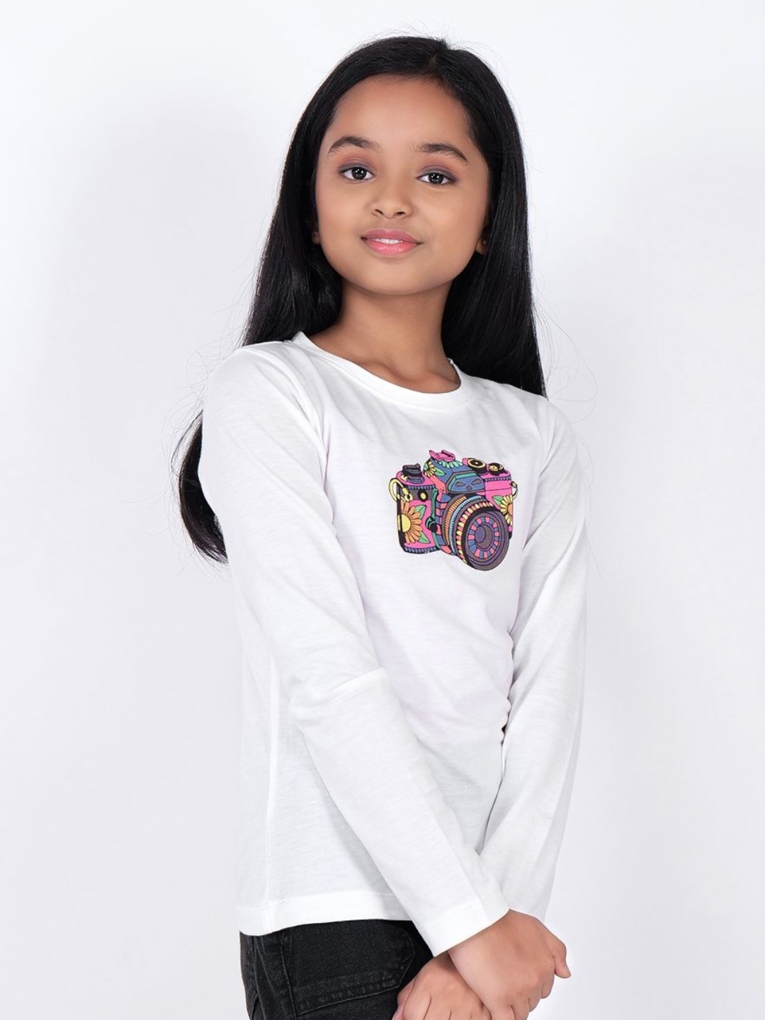 

CHARMGAL Girls Graphic Printed Round Neck Cotton T-shirt, White