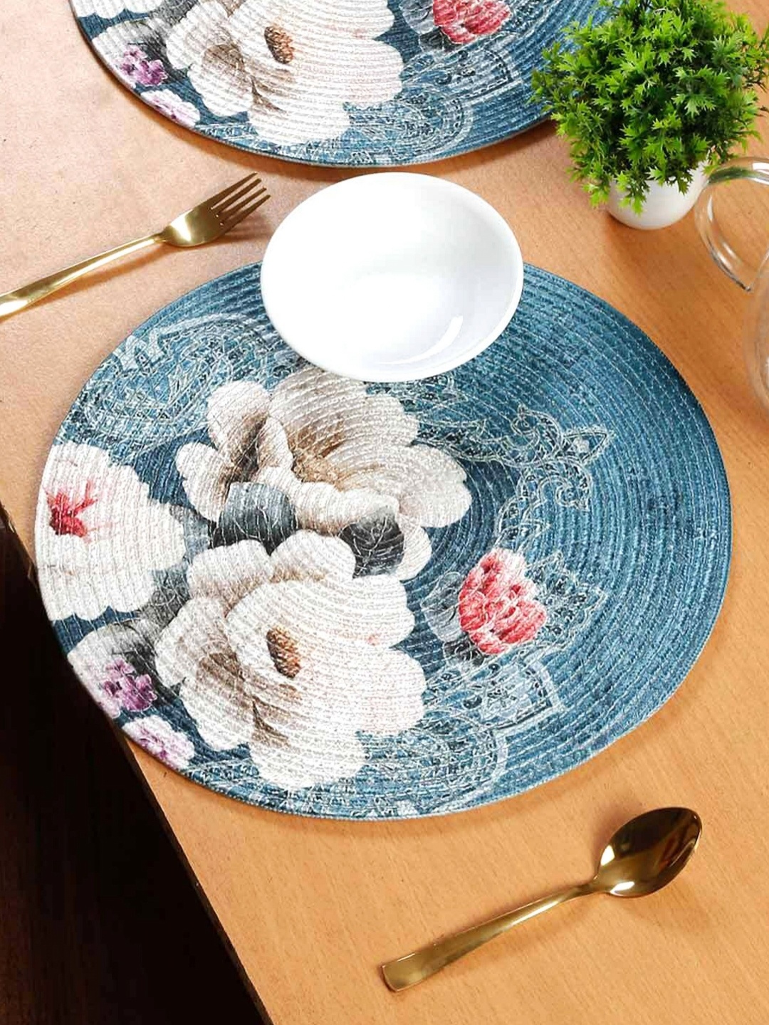 

ANA 8-Pcs Blue & White Woven Design Pure Cotton Table Placemats