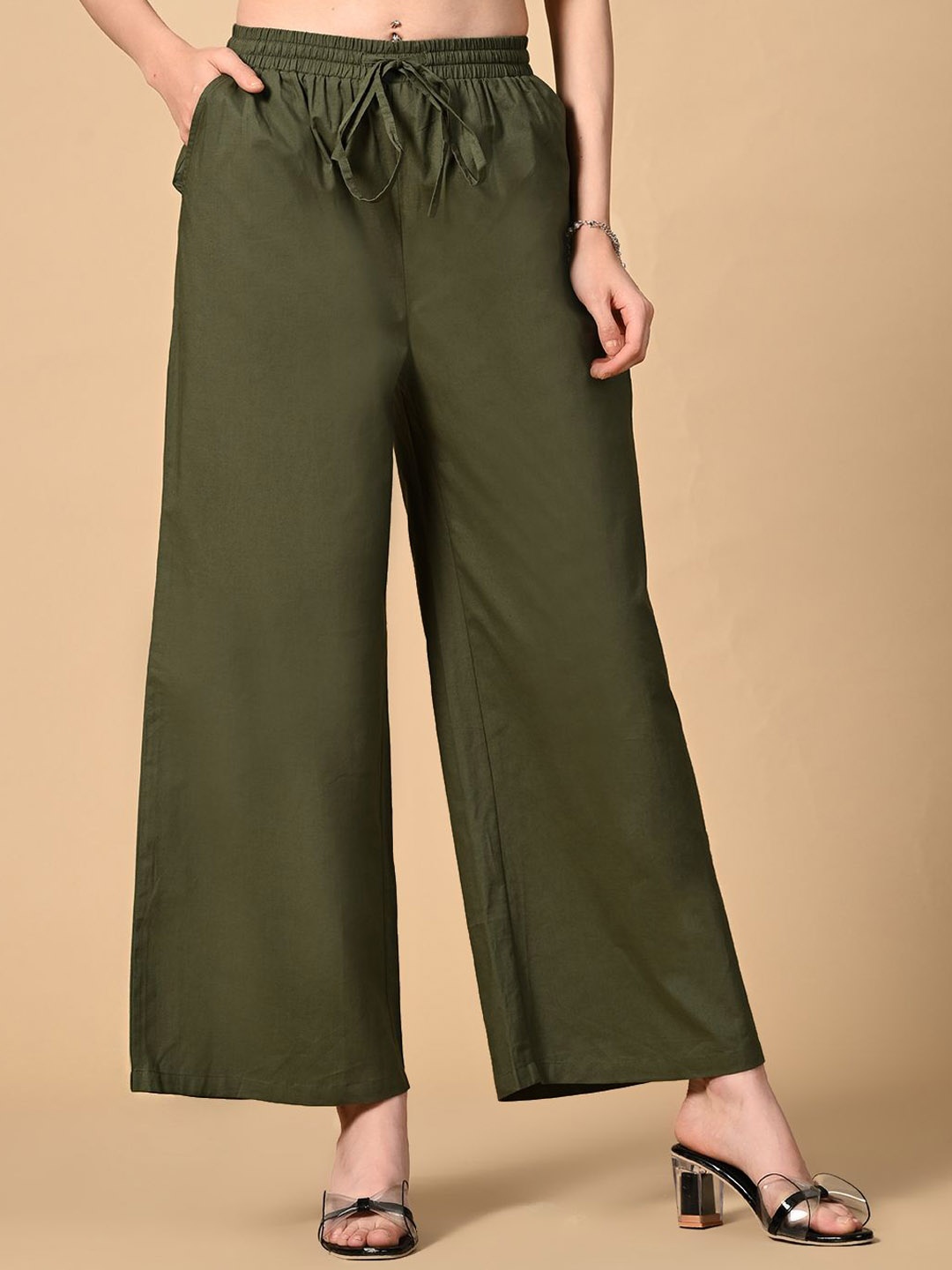 

PRETTY LOVING THING Women Cotton Regular Fit Trousers, Green