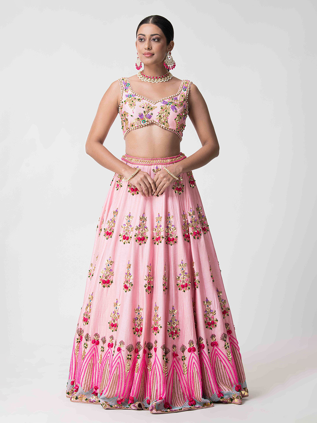 

The Front Row Embellished Beads and Stones Ready to Wear Lehenga & Blouse With Dupatta, Pink