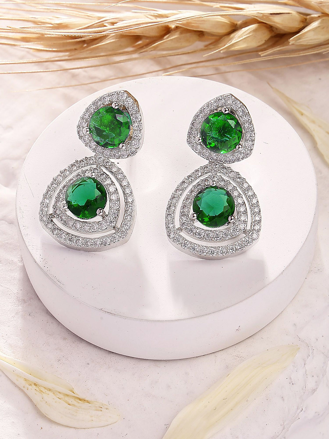 

KARATCART Silver-Plated Contemporary American Diamond Drop Earrings