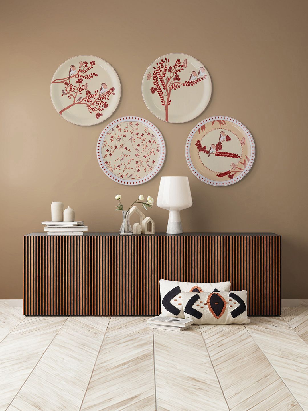 

nestroots White & Red Nature-Inspired Printed Metal Wall Plates