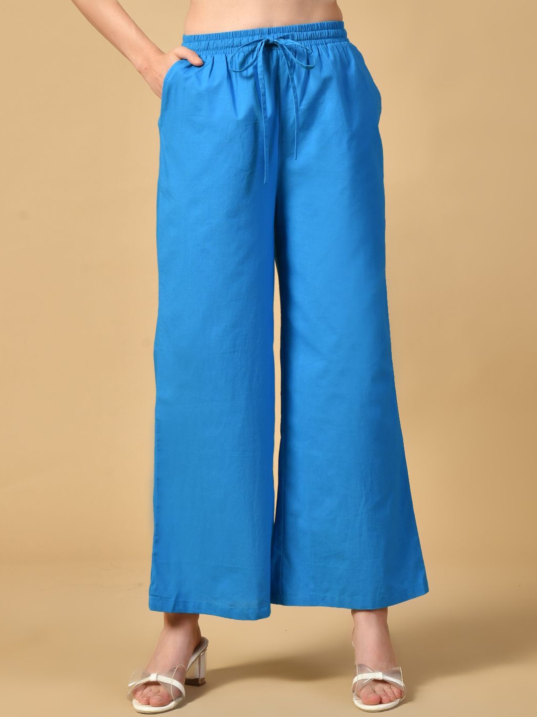 

PRETTY LOVING THING Women Flared Cotton Wide Leg Trousers, Blue