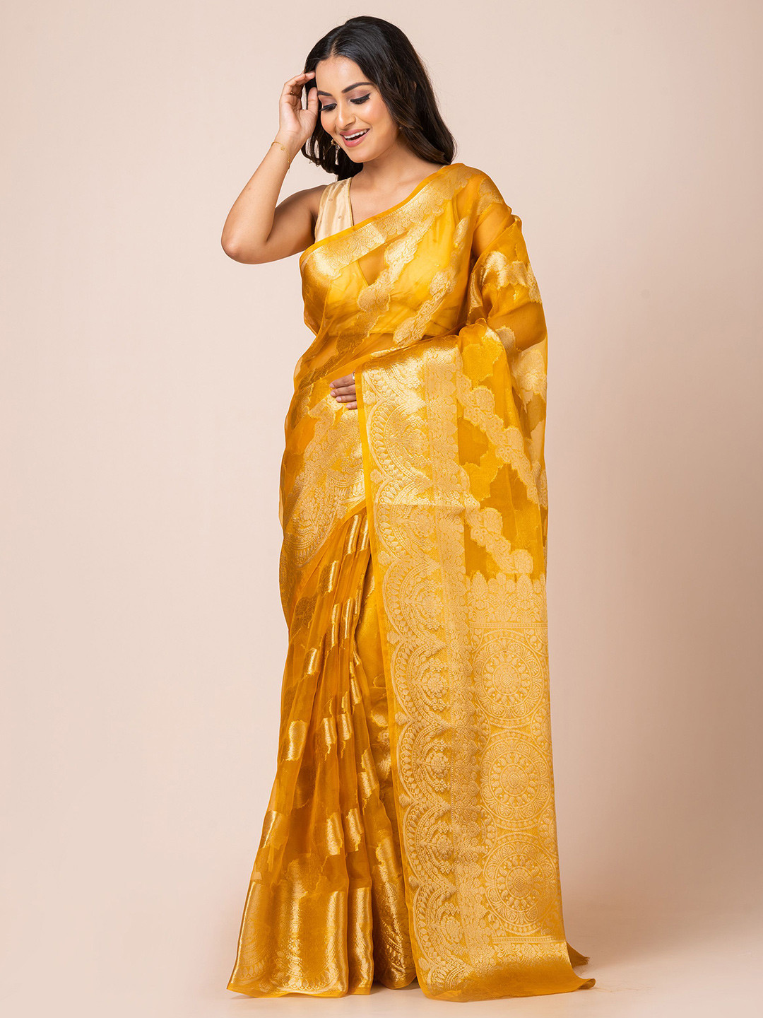

KAVVYA Woven Design Banarasi Saree, Mustard