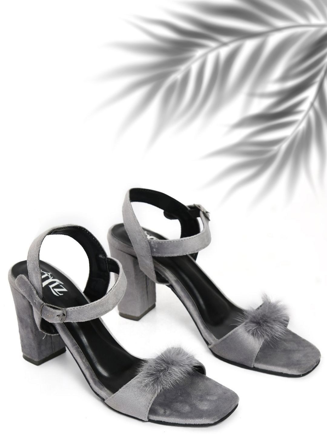 

STYLZINDIA Women Square Toe Suede Block Heel Sandals, Grey melange