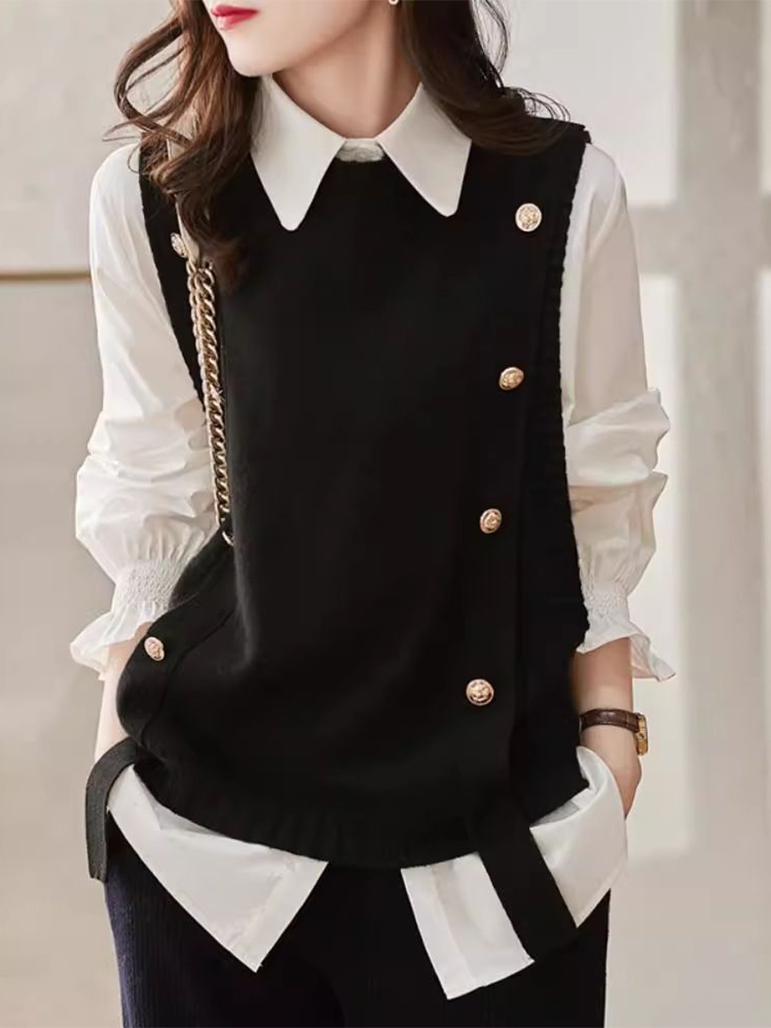 

StyleCast Women Round Neck Sweater Vest, Black
