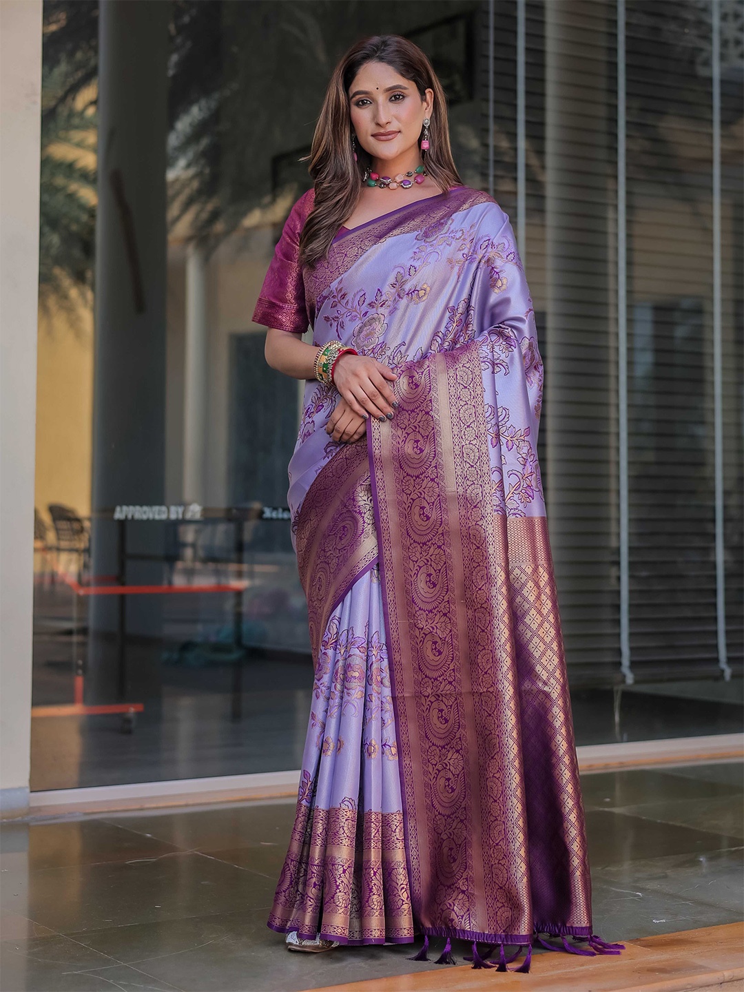 

KIMISHA Woven Design Zari Traditional Dharmavaram Saree, Lavender