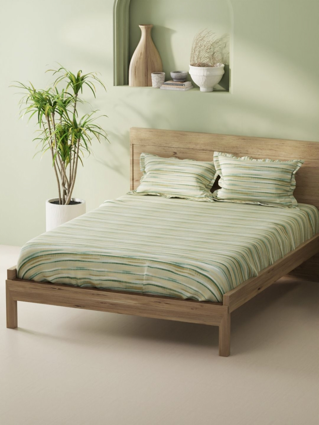 

BIANCA Aurellia Green Abstract Printed Cotton 144 TC King Fitted Bedsheet Set 1.98 x 1.83m