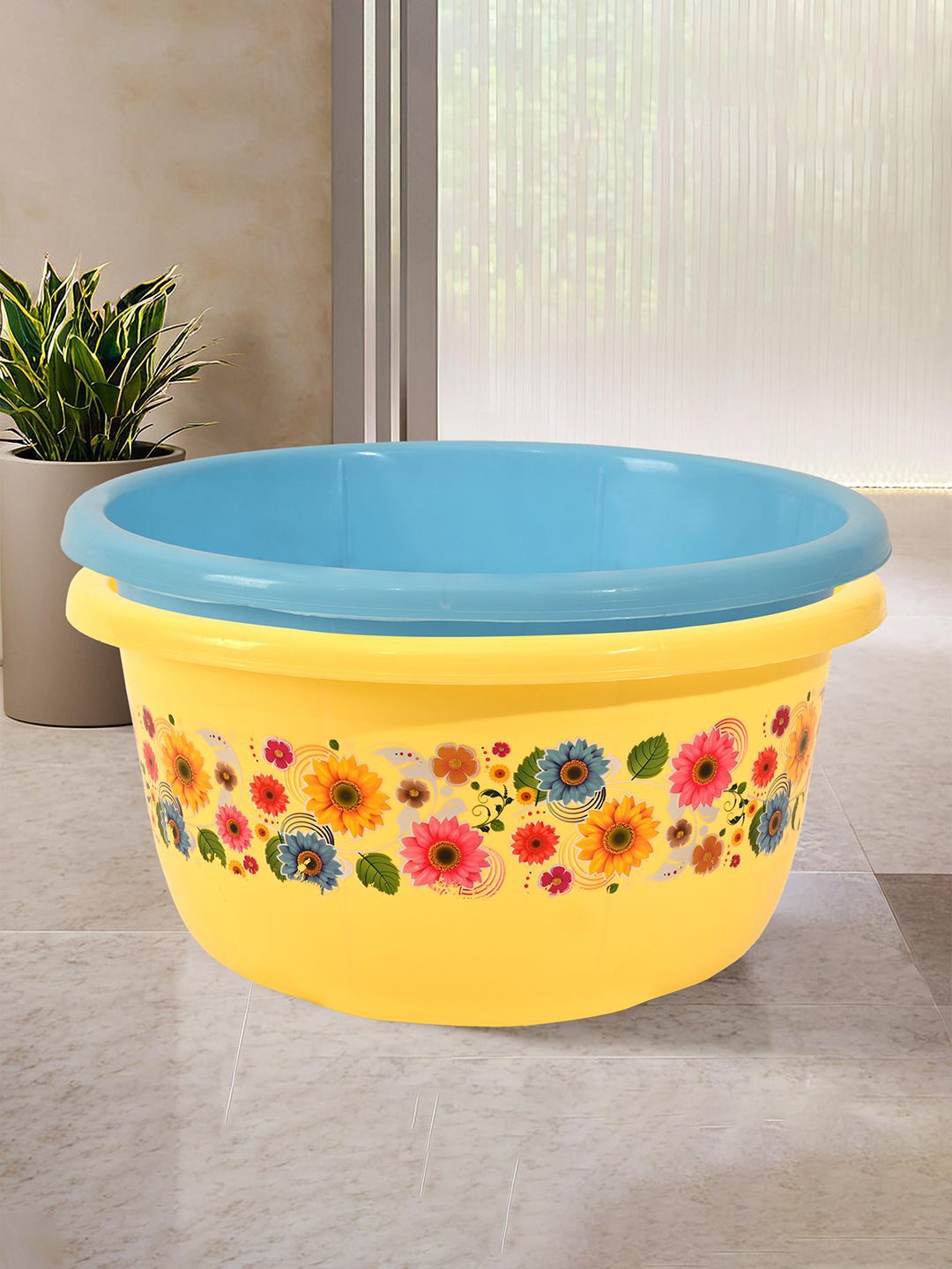 

Kuber Industries Yellow & Blue 2 Pieces Floral Printed Matte Bath Tub