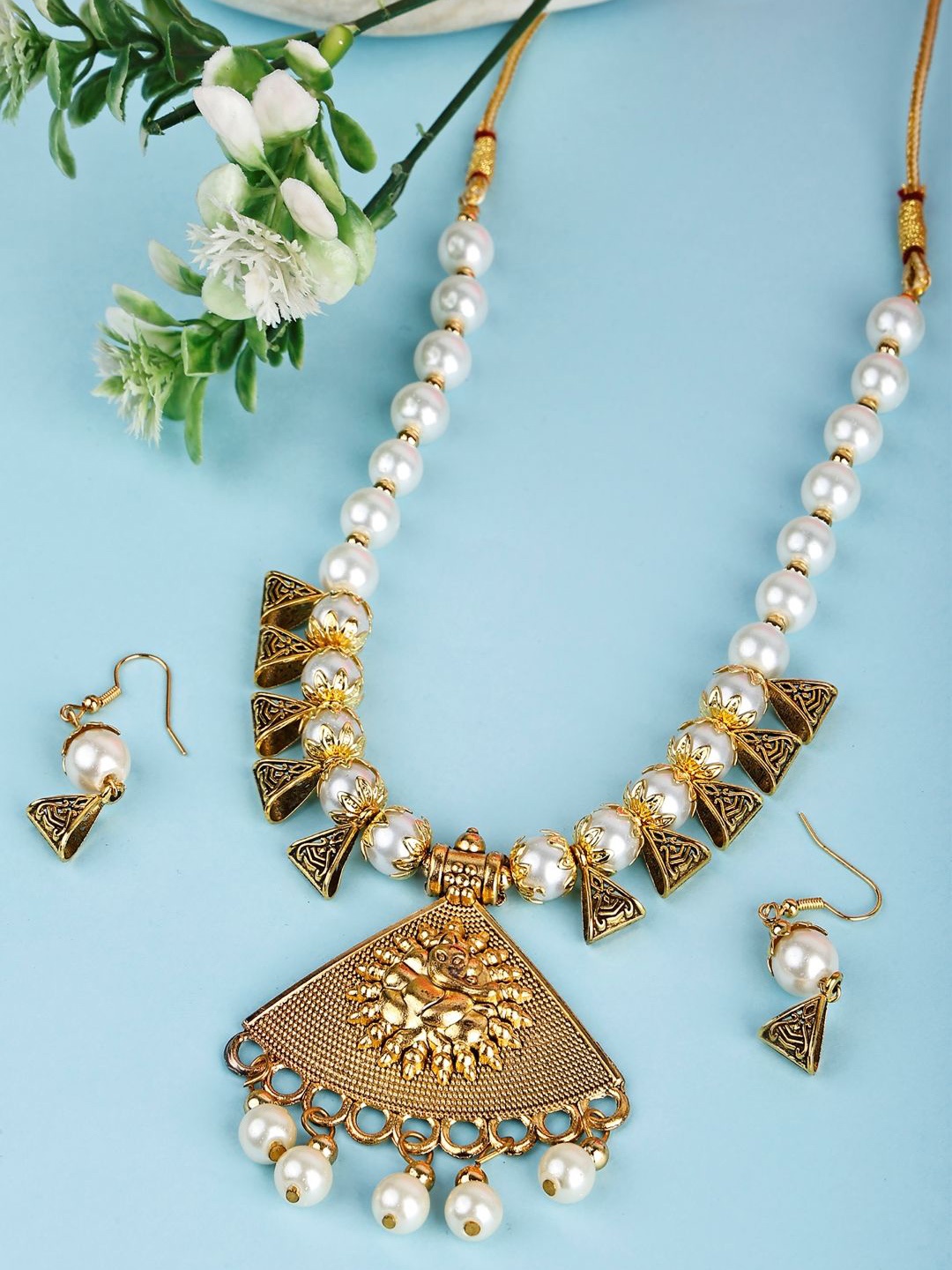 

SUNHARI Beaded Ganesha Design Jewellery Set, Gold