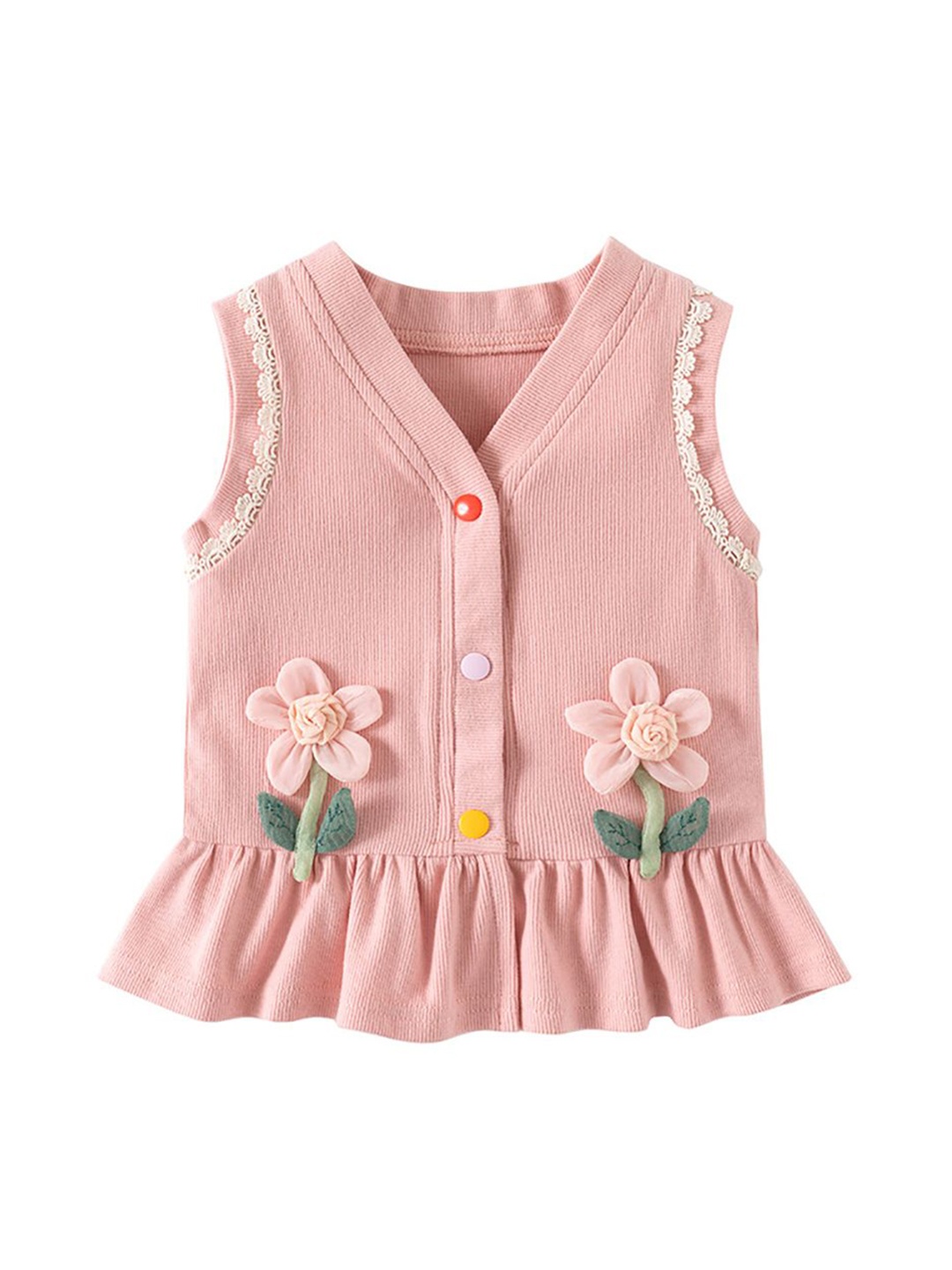 

StyleCast x Revolte Pink Floral Embroidered Shirt Style Top