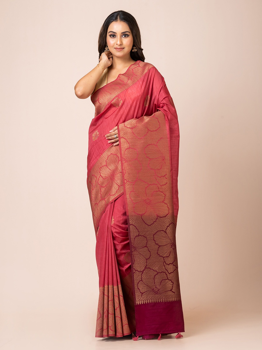 

KAVVYA Woven Design Zari Banarasi Saree, Pink