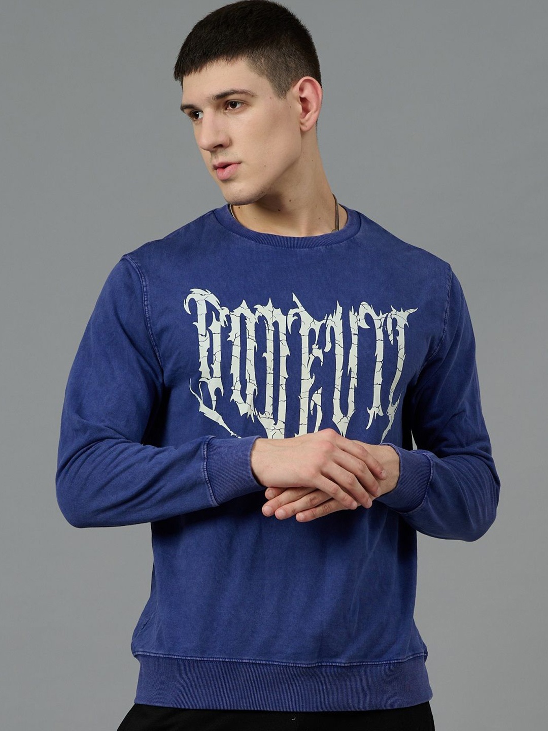 

GO DEVIL Men Printed Sweatshirt, Blue