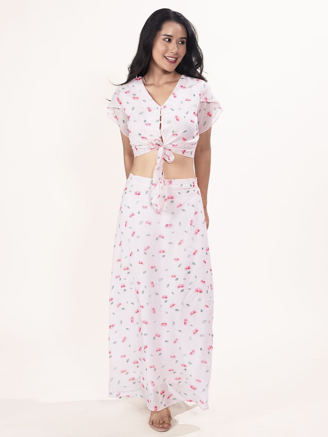 

Zink London Floral Printed Top With Maxi Skirt, Pink