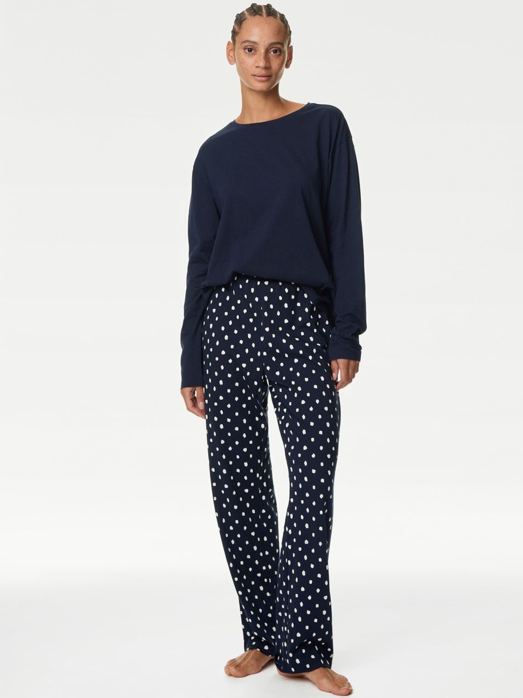 

Marks & Spencer Women Polka Dots Printed Pure Cotton Night suit, Navy blue