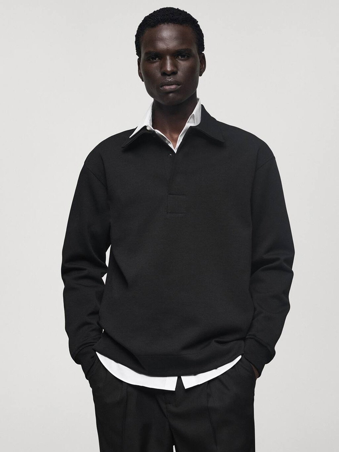 

MANGO MAN Polo Collar Relaxed T-shirt, Black