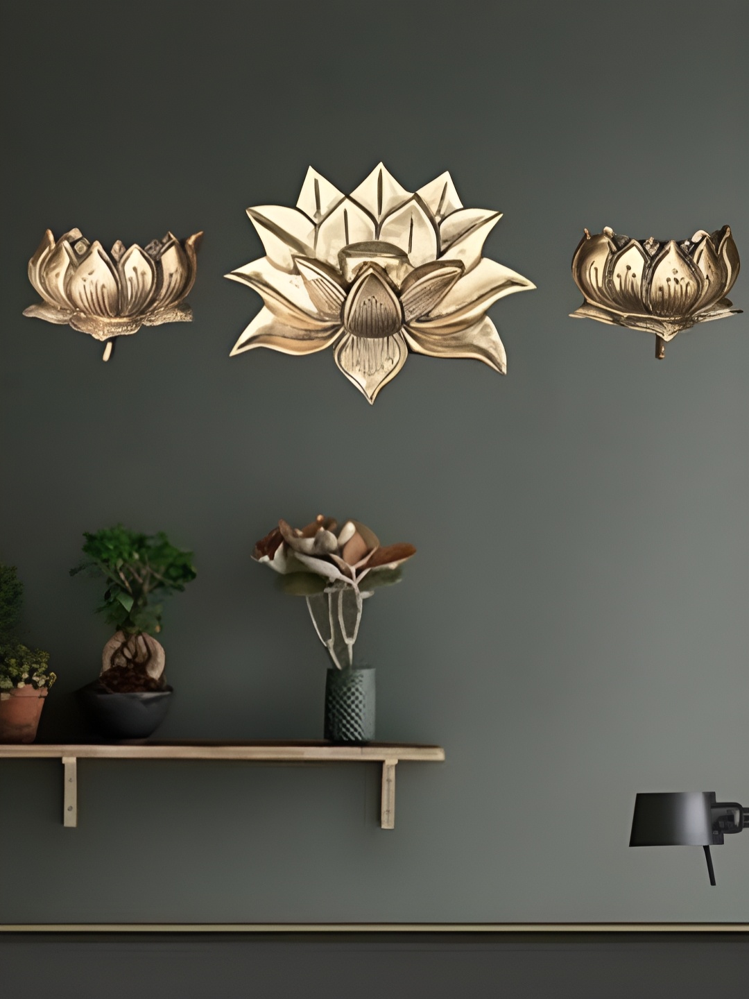 

The Advitya Gold-Toned 3 Pieces Brass Lotus Wall Hanging
