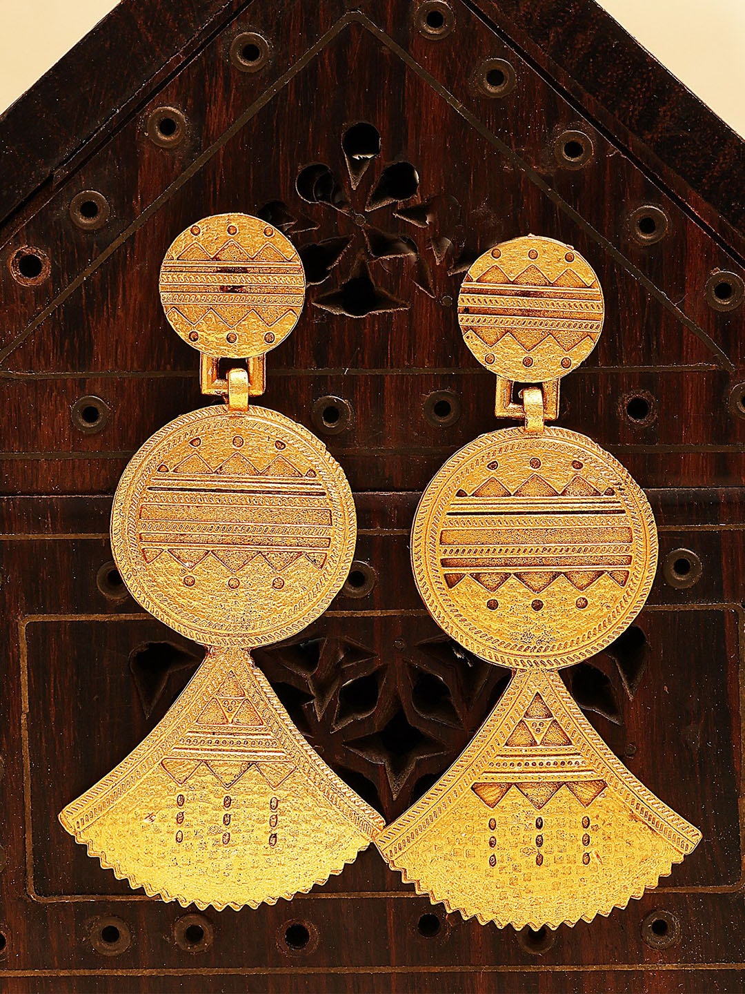 

KARATCART Gold Plated Engraved Tribal Drop Earrings