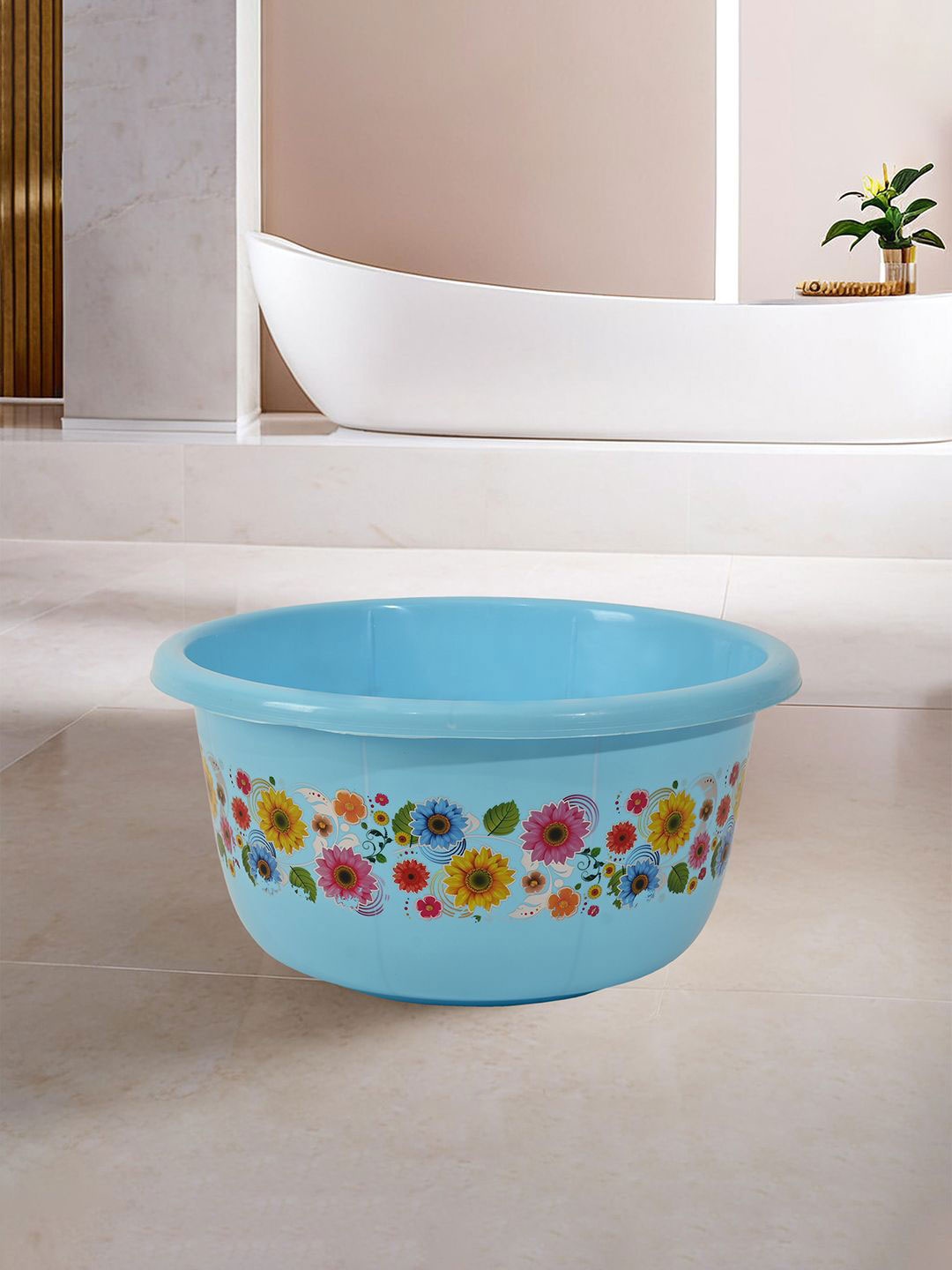 

Kuber Industries White & Blue 4 Piece Floral Printed Bath Tubs 40 L Each