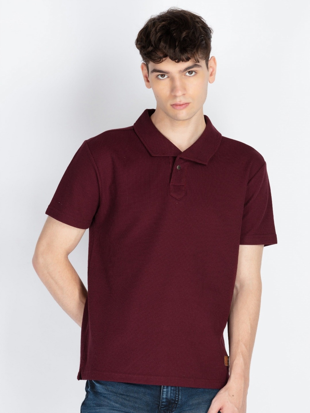 

Status Quo Men Solid Polo Collar Cotton T-shirt, Burgundy