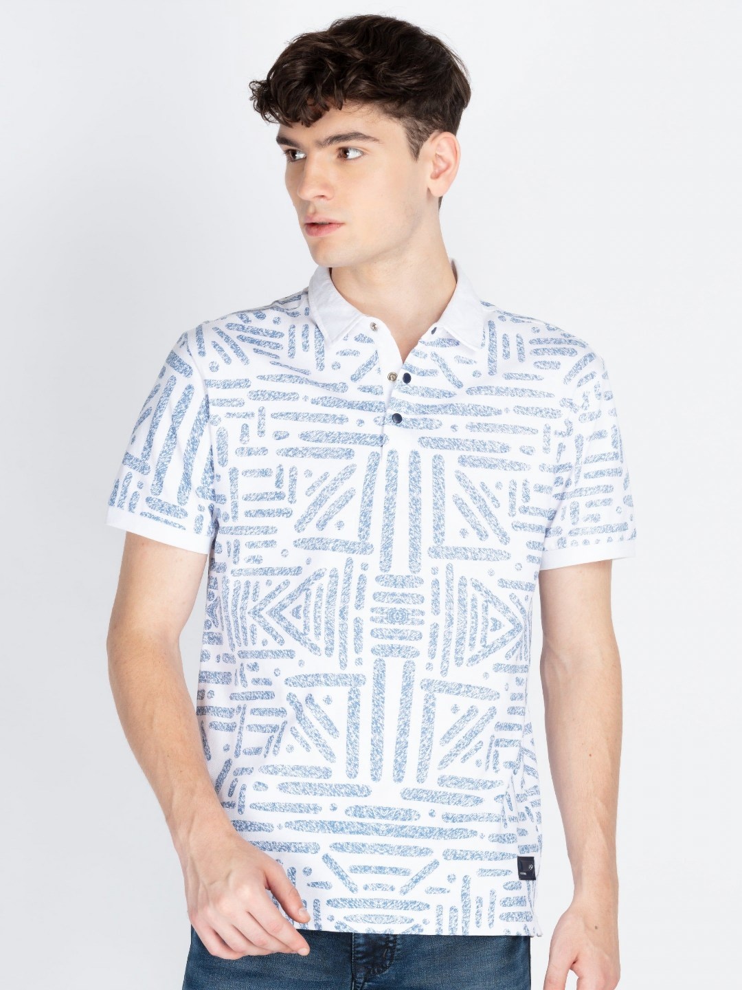 

Status Quo Men Printed Polo Collar Pockets T-shirt, White