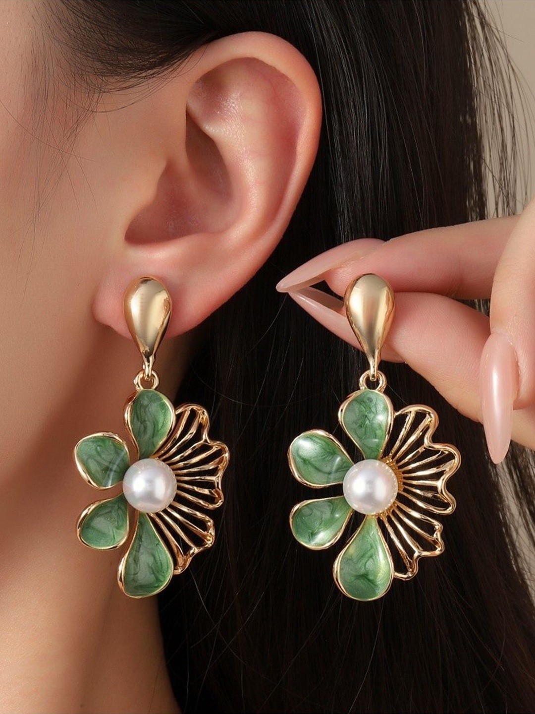 

SALTY Floral Beaded Drop Earrings, Gold