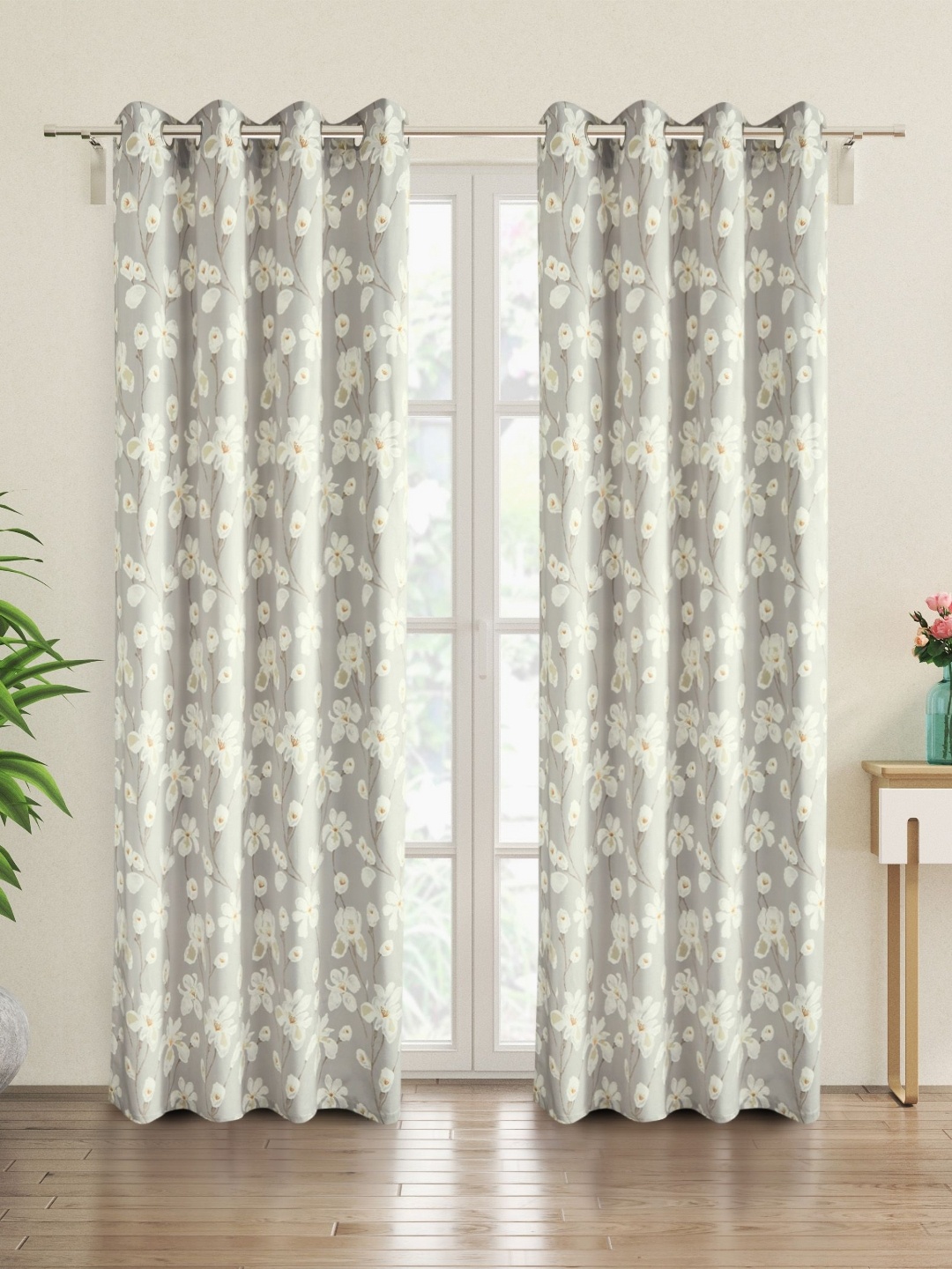 

Home Centre Grey & White 2 Pieces Floral Door Curtains