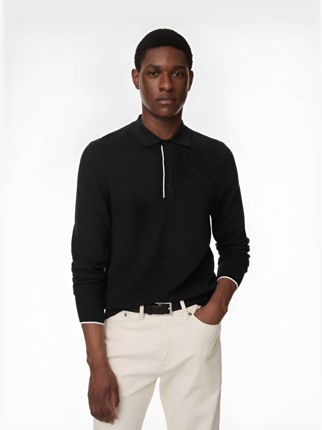

Marks & Spencer Men Solid Polo Collar Cotton T-shirt, Black