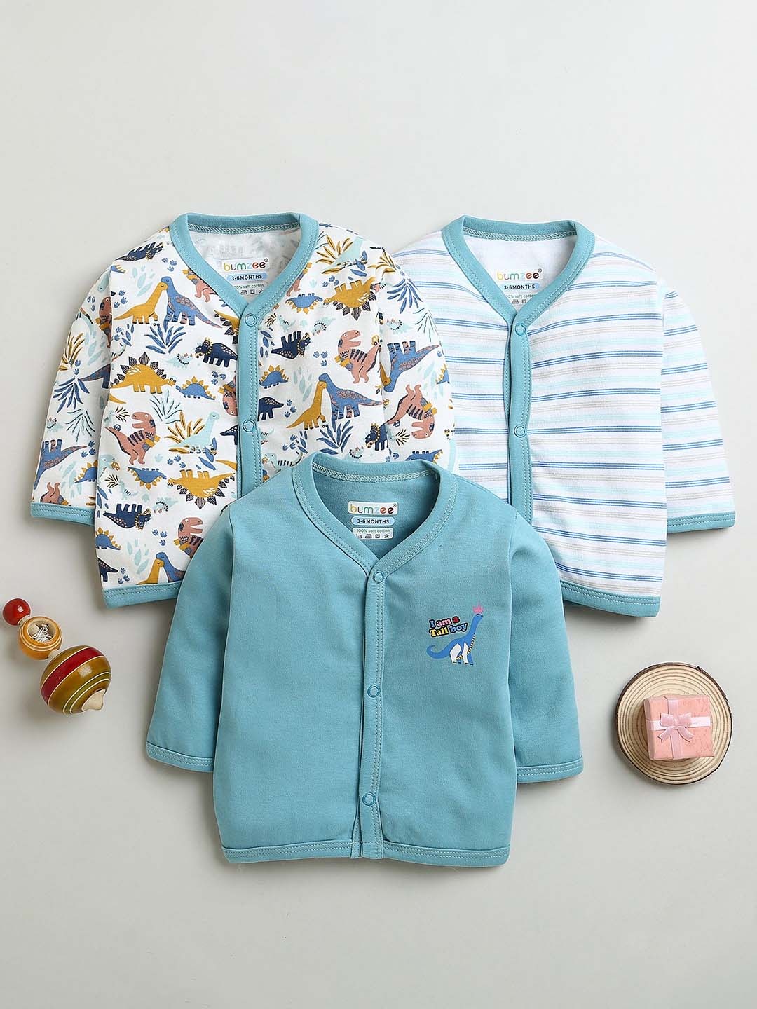 

BUMZEE Boys Pack Of 3 Printed Cotton Jhabla Vests, Blue