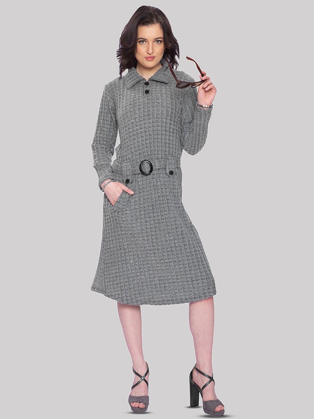 

HAUTEMODA Women Cable Knit Woollen Winter Jumper Dress, Grey