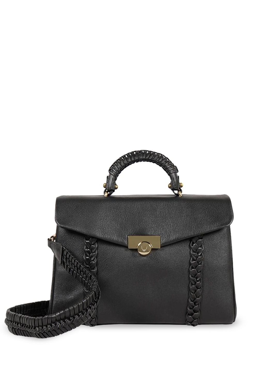 

Hidesign Women Textured Solid Structured Leather Handheld Bag, Black