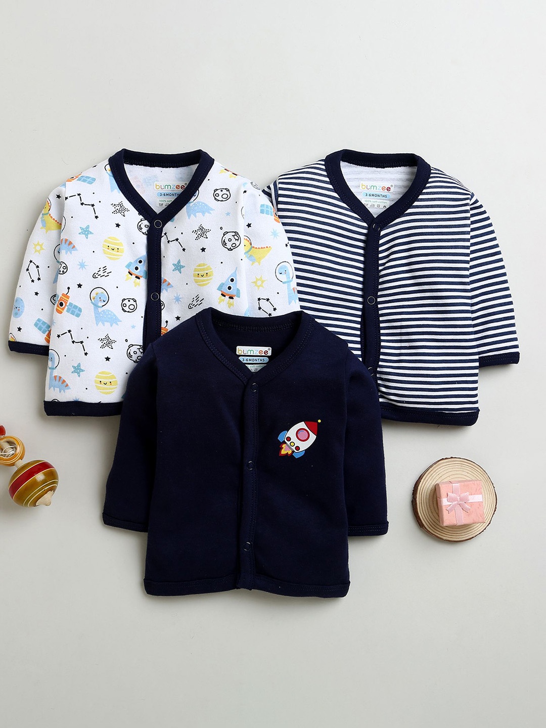 

BUMZEE Boys Pack Of 3 Printed Cotton Jablas Peb10027, Navy blue