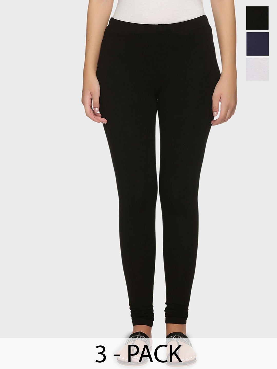 

Outflits Women Pack Of 3 Churidar Length Leggings, Black
