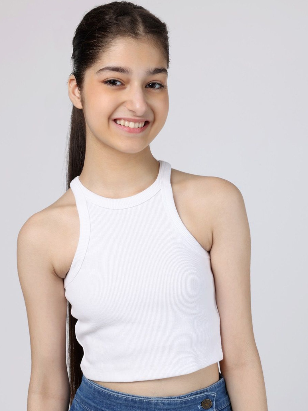 

Wakia Girls Organic Cotton Halter Neck Casual Crop Top, White