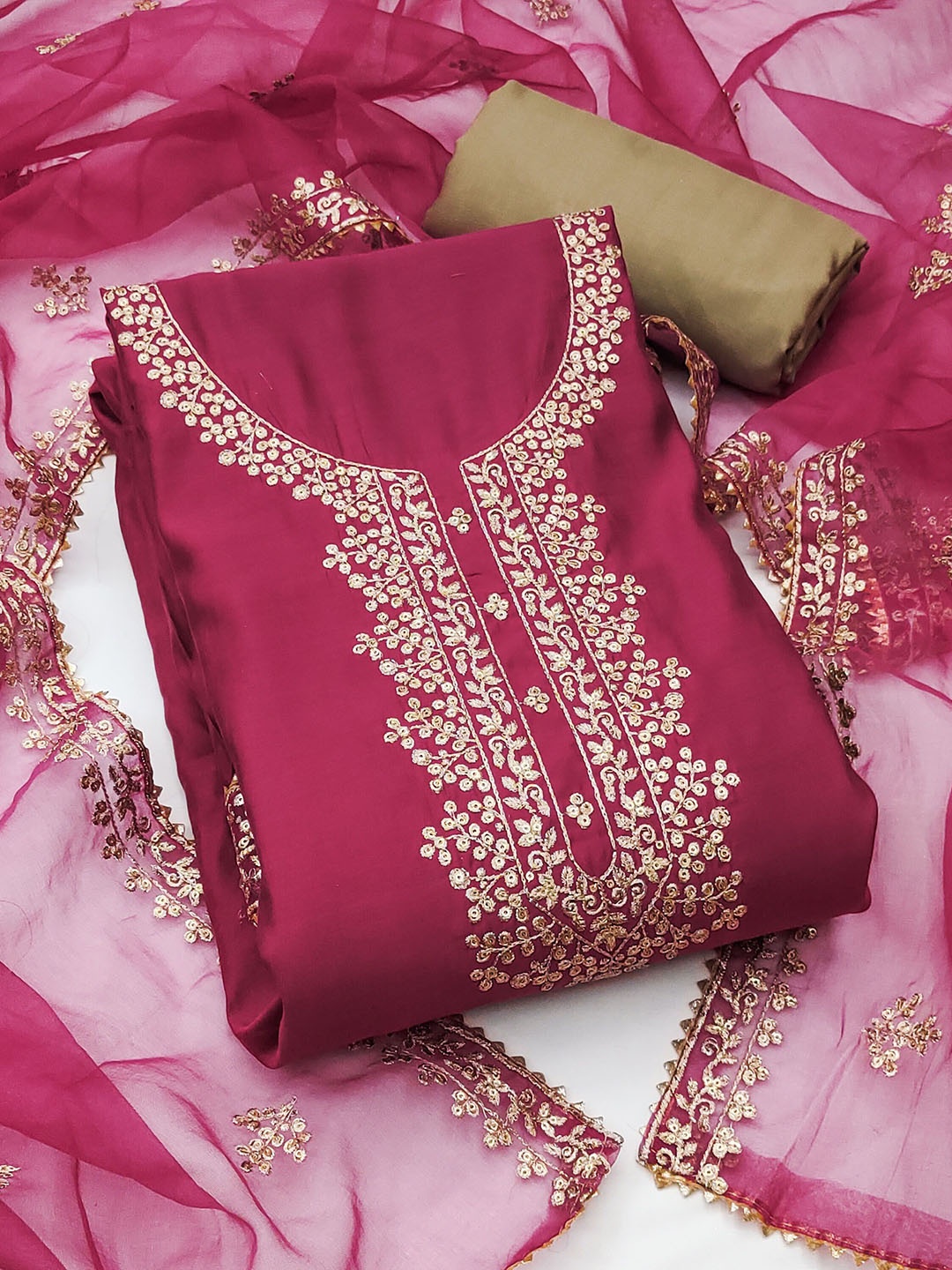 

MANVAA Ethnic Motifs Embroidered Sequinned Unstitched Dress Material, Magenta