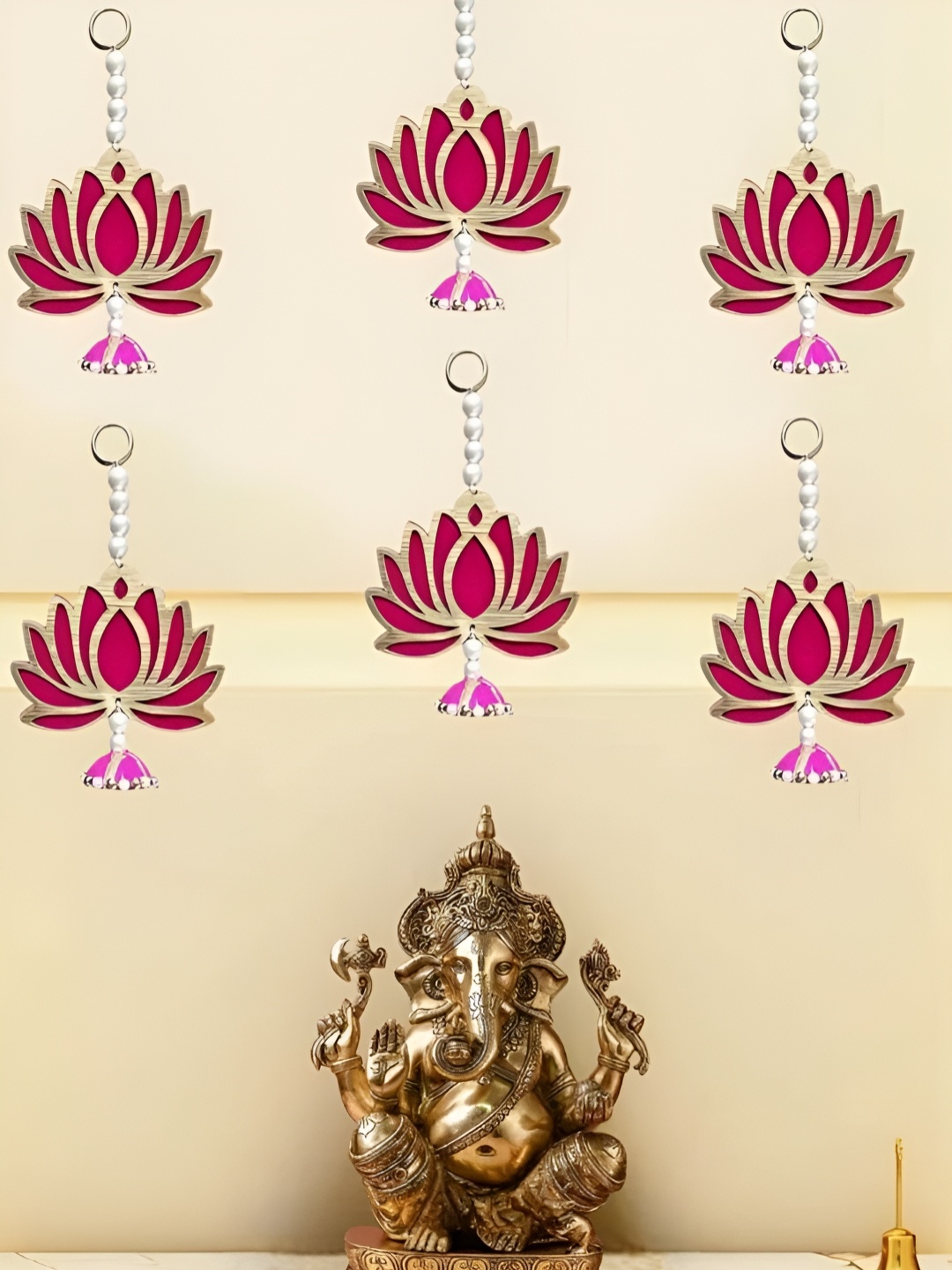 

The Advitya Gold-Toned & Pink 5 Pieces Fabric Lotus Wall Hanging Festive Decor