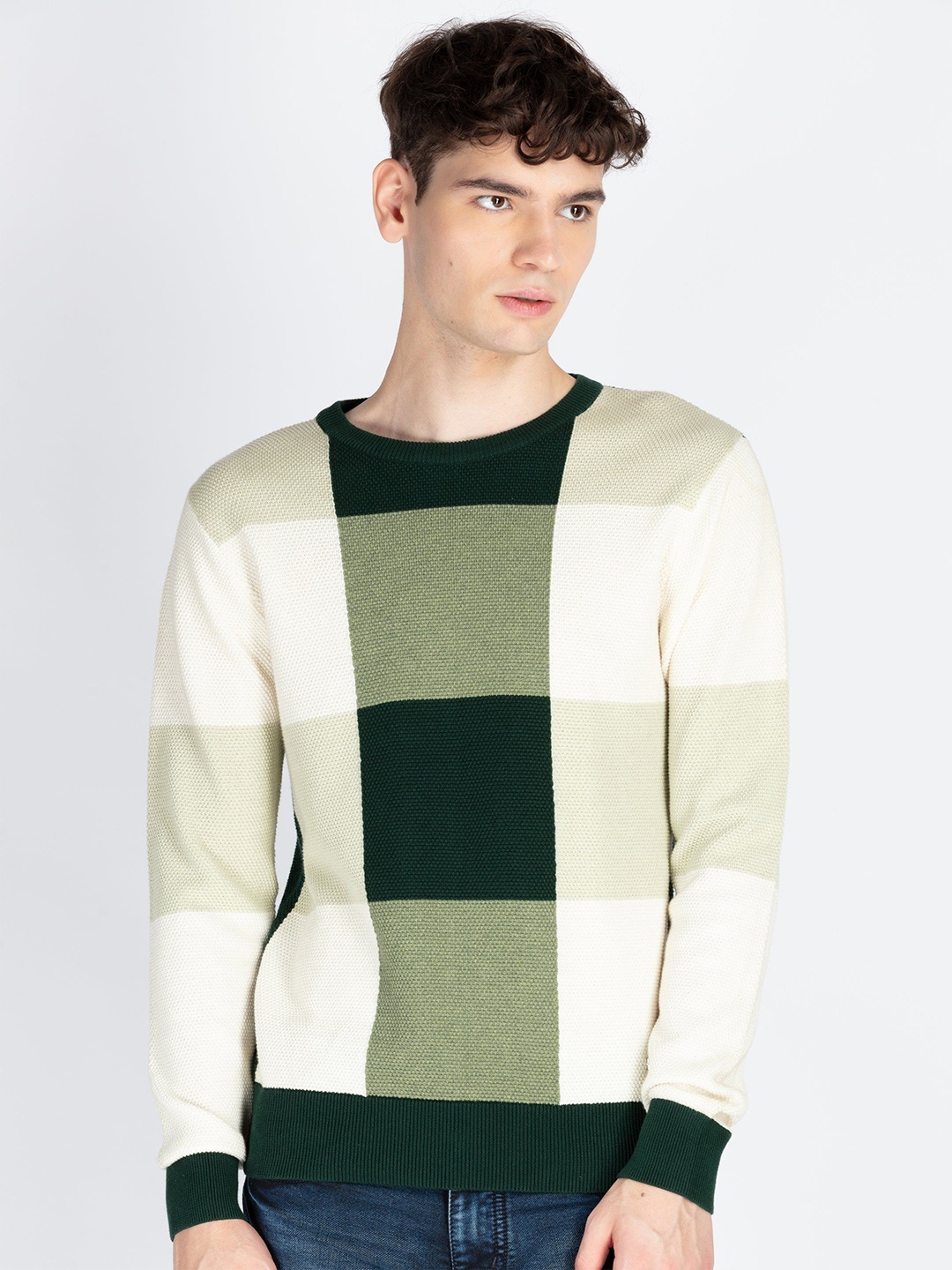 

Status Quo Men Checked Pullover, Green