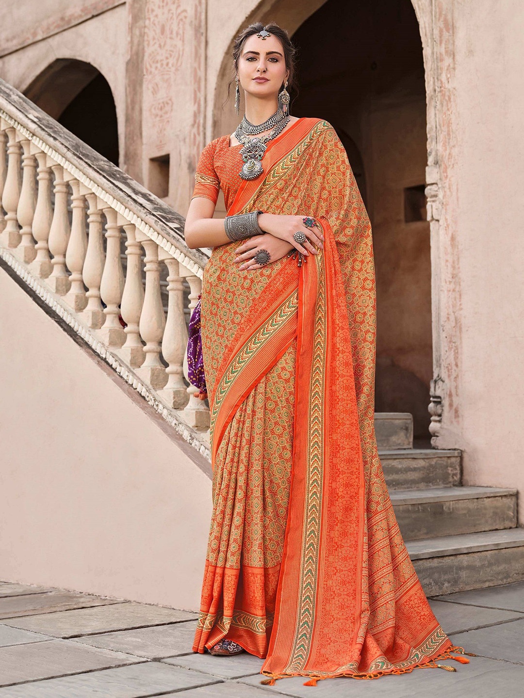 

MAHALASA Ethnic Motifs Designer Patola Saree, Orange