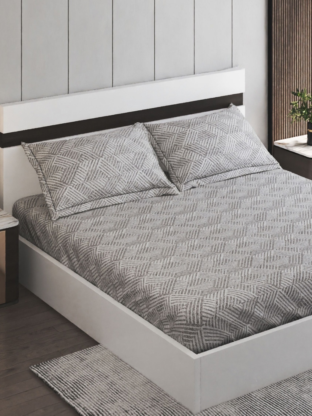 

Home Centre Oxford Cyber Grey Printed Cotton 144 TC King Bedsheet Set 1.95 x 1.8 m