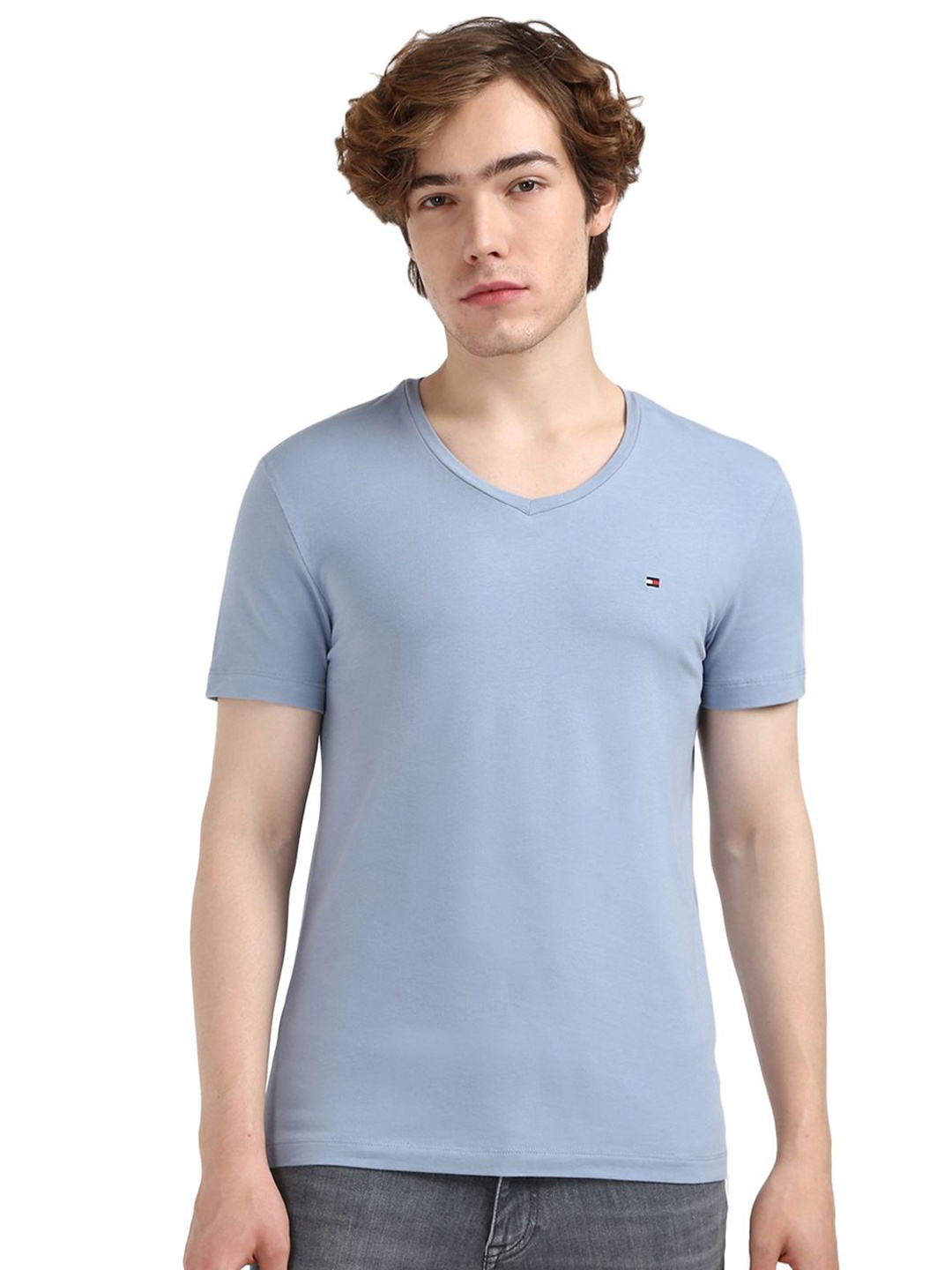 

Tommy Hilfiger Men Solid V-Neck Cotton T-shirt, Blue